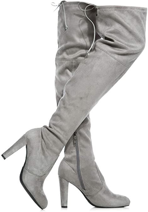 Women's Over The Knee Boots - Sexy Drawstring Stretchy Pull on - Comfortable Block Heel