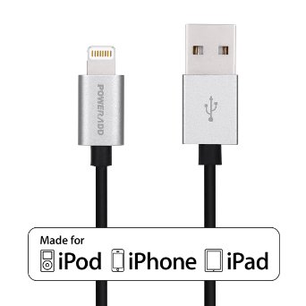 Poweradd Aluminum Connector Apple MFi Certified 8 Pin Lightning to USB Cable 33ft Charge and Sync Cable for iPhone iPad iPod - SilverBlack