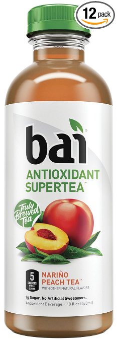 Bai Supertea Narino Peach Tea, Antioxidant Infused, Crafted with Real Tea (Black Tea, White Tea), 18 Fluid Ounce Bottles, 12 count