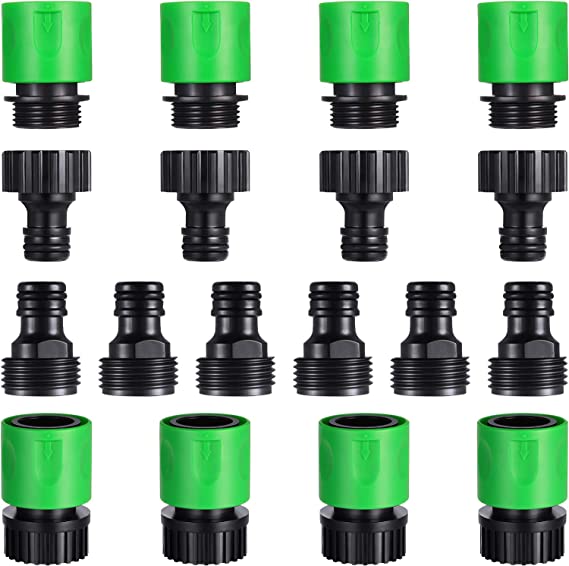 Mudder 4 Sets Garden Hose Quick Connector 3/4 Inch Plastic Hose Tap Adapter Garden Hose Kit Male and Female Set Fitting Water Hose Connectors for Garden Hose (Green Black)