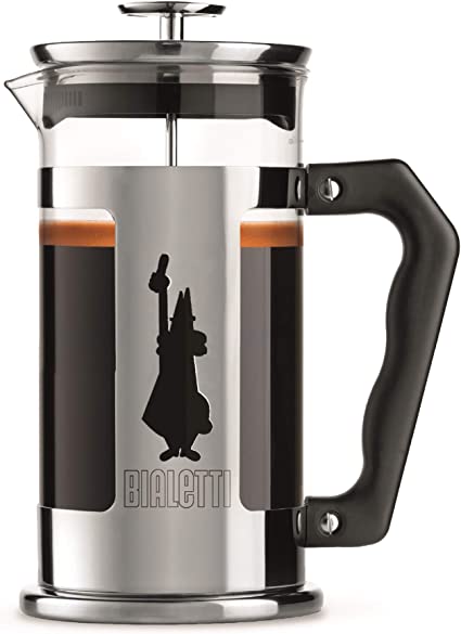 Bialetti Kaffeepresse Preziosa, French Press Filter für Kaffee oder Tee, Gehäuse aus Edelstahl und Behälter aus Borosilikatglas, spülmaschinenfest, 1 Liter, 8 Tassen