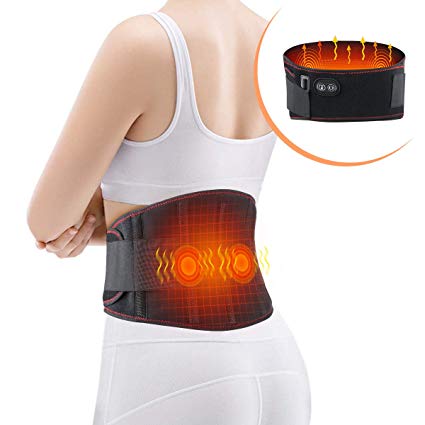 Arealer Heating Massager Pad for Back, Belly Belt with Vibration Massage, Cordless Fast Heating Pads for Lumbar, Abdominal, Leg Cramps Arthritic Pain Relief, Battery/Adapter, Black