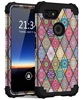 Google Pixel 3 XL Case, Hocase Shockproof Heavy Duty Protection Hard Plastic Silicone Rubber Hybrid Dual Layer Protective Phone Case for Google Pixel 3 XL 2018 w/ 6.3" Display - Mandala Flowers