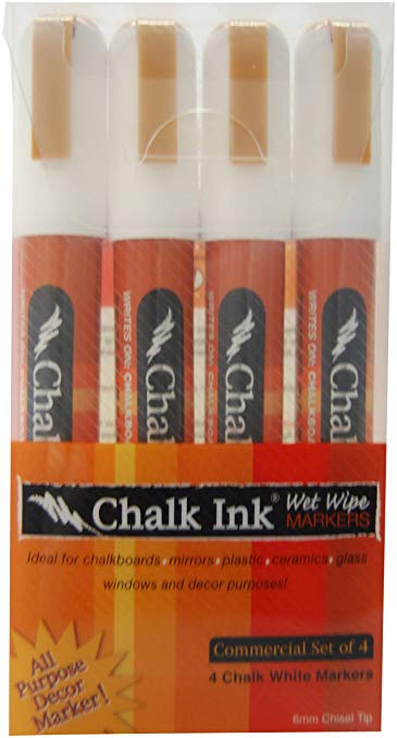 Chalk Ink 6mm Commercial Wet Wipe Markers, 4-Pack