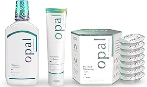 Opal by Opalescence Go - (7 Treatments) Gentle Prefilled Teeth Whitening Trays w/Sensivity Toothpaste 4.7 Oz & Mouthwash 15.5 Oz - Hydrogen Peroxide - Cool Mint - Made by Ultradent. 5526-5761-5447-1