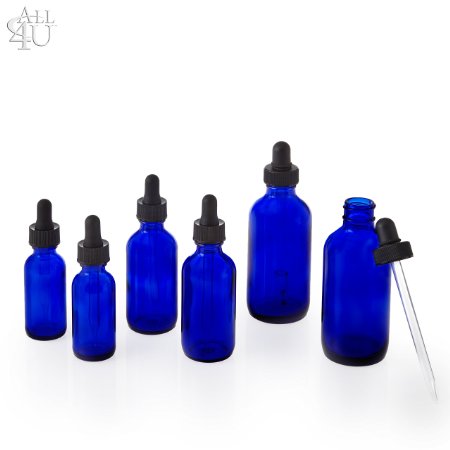 1oz Cobalt Blue Glass Bottles with Glass Eye Dropper - Pack of 6