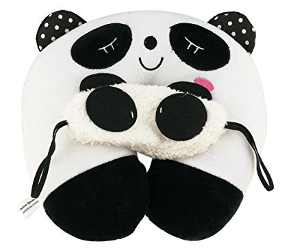 Cartoon Cute Black and White Panda Blindfold and Panda U-shaped Pillow Set For Sleep Bed Trip Car Plane Decoration Gift