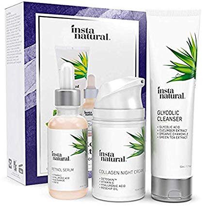 Youth Restoring Night Holiday Bundle - Glycolic Cleanser, Retinol Serum, Collagen Night Cream - Anti Aging Skin Care Kit Reduce Wrinkles, Fine Lines, Dark Spots & Hyperpigmentation - InstaNatural