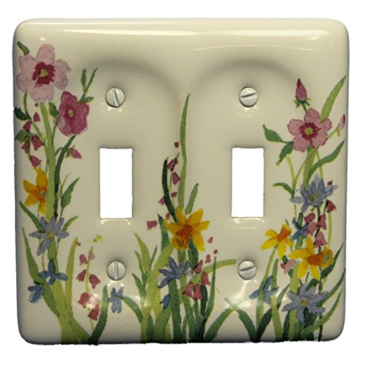 Leviton Wildflower Pattern Porcelain 2-Gang Wallplate Toggle Cover 89509-WFL