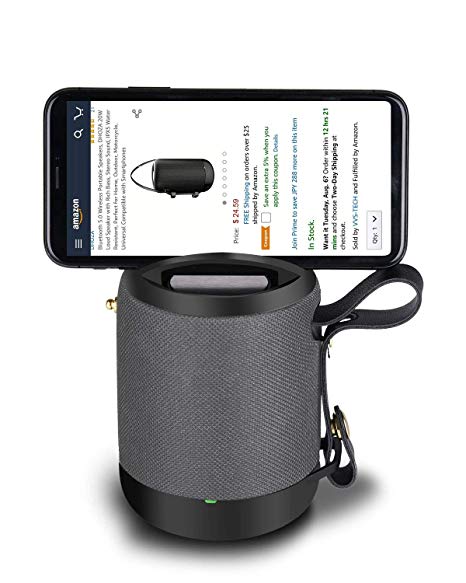 Bluetooth 5.0 Wireless Portable Speakers, AINEED Small Phone Holder Loud Speaker with Rich Bass Stereo Sound, IPX5 Water Resistant, 10 Hours Playtime Perfect for Outdoor, Sports & Motorcycle (Black)