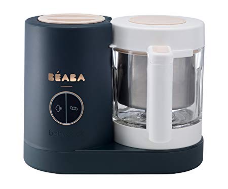 BEABA Babycook Neo, Glass Baby Food Maker, Glass 4 in 1 Steam Cooker & Blender, Comes with Stainless Steel Basket and Reservoir, 5.5 Cup Capacity (Midnight)