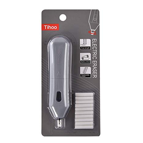Tihoo Electric Eraser Kit Pencil Automatic Eraser with 10pcs Rubber Refills for Painter Student Designer (grey)