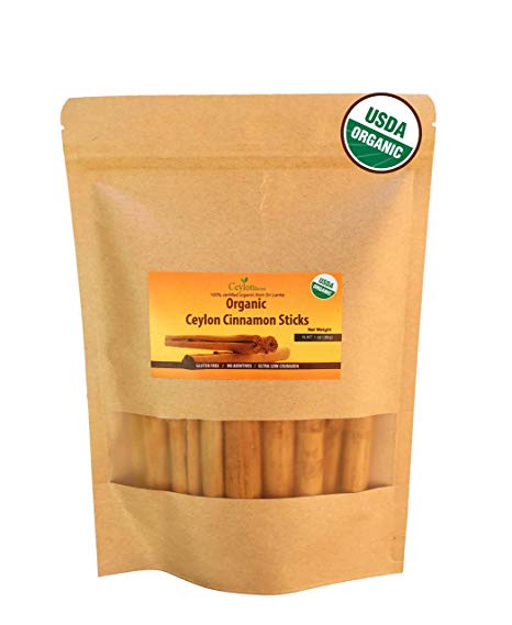 Organic Ceylon cinnamon sticks 3" (1 oz), True Cinnamon, Premium Grade, Harvested & Packed from a USDA Certified Organic Farm in Sri Lanka (1 oz)