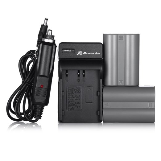 Powerextra 2 Pack Replacement Nikon EN-EL3E Battery and Charger for Nikon D50, D70, D70s, D80, D90, D100, D200, D300, D300S, D700 Digital SLR Cameras (Free Car Charger Available Now)