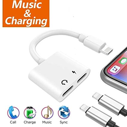 LYZZO Adapter and Splitter for iPhone 7/7 Plus/8/8 Plus/X, 2 in 1 Headphone Jack Dual Lighting Audio & Charge Cable at The Same time Data Sync Call Function