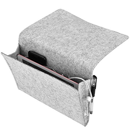 Basenor Bedside Caddy Felt Bedside Storage Organizer with Extra Pocket, Light Gray