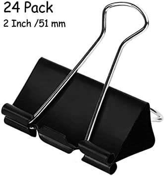 Extra Large Binder Clips 2-Inch (24 Pack), Big Paper Clamps for Office Supplies, Black