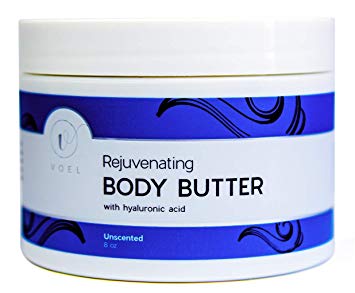 Voel Ultra Hydrating Body Butter with Hyaluronic Acid, Coconut, Jojoba, and Avocado Oils, Shea, and Caffeine (Unscented), 8oz