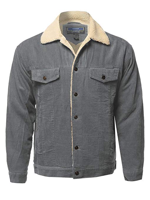 Youstar Men's Solid Corduroy Sherpa Lining Western Style Jacket
