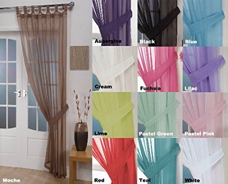 Woven Voile Tab Top Curtain Panels - Free Tieback Included (Mocha, 60" Wide x 90" Drop)