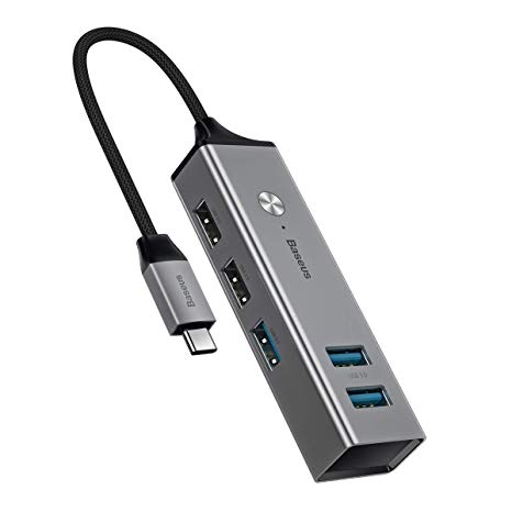 USB C Hub, Baseus 5-Port USB Type-C Hub Adapter in Aluminum Compatible with Mac OS, Windows 7/8/10, Google Chrome OS and More, High-Speed Data Sync Adapter with 3 USB 3.0 Ports, 2 USB 2.0 Ports