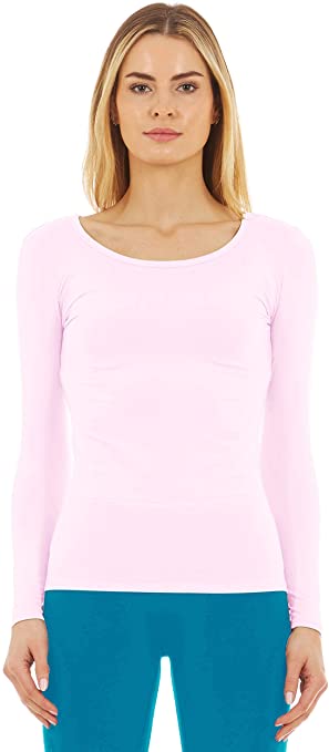 Thermajane Women's Ultra Soft Scoop Neck Thermal Underwear Shirt Long Johns Top with Fleece Lined