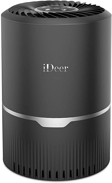 Air Purifier,True HEPA Air Purifier&Effective Carbon Cleaner,Air Purifier Cleaner for Eliminates 99.97% Smoke Odor Dust,3 Speeds Air Cleaner for Home,Bedroom,Office. Quiet Operation.IDEER (Black06004)