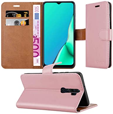 For OPPO A9 2020 Phone Case Leather Flip Magnetic Closure Book Stand Card Holder Wallet Cover For Oppo A9 (2020) Mobile (Rosegold)