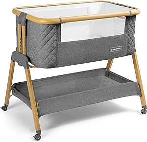3 in 1 Baby Bassinet with Wheels, Portable Bedside Sleeper for Baby with 7 Adjustable Heights and Foam Mattress, Baby Bedside Crib for Newborns and Infants with Storage Basket, Carry Bag Included