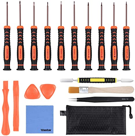 Vastar Precision Screwdriver Set - 18Pcs Magnetic S2 Screwdrivers with ESD Tweezer, Cleaning Brush, Metal/plastic Spudgers, Storage Bag for Ring Doorbell/ Xbox/ PS4/ MacBook/Computer/ Watch/ Glasses