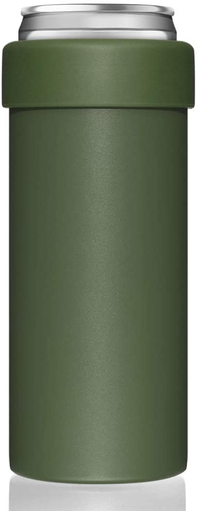 Vacuum Insulated Can Cooler for 12 OZ Slim Cans, Double walled Stainless Steel Beer/Soda/Beverage/Energy Drink Skinny Bottle Cans Keeper(Army Green)