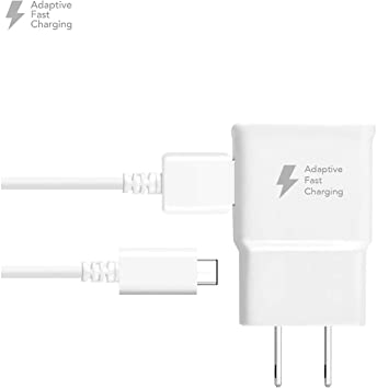 Adaptive Fast Charger Kit for Samsung Galaxy A5 (2017) Devices - [Wall Charger + 4 Feet USB C Cable] - AFC uses Dual voltages for up to 50% Faster Charging! - White