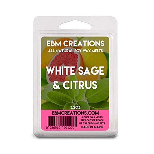 White Sage & Citrus - Scented All Natural Soy Wax Melts - 6 Cube Clamshell 3.2oz Highly Scented!