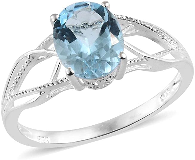 925 Sterling Silver Oval Sky Blue Topaz White Topaz Statement Ring for Women Mothers Day Gifts Cttw 1.2