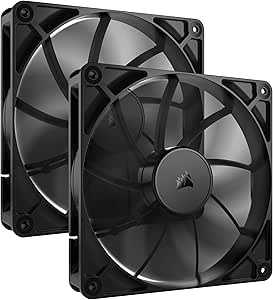 CORSAIR RS140 140mm PWM Fans – Daisy-Chain Connection – Low-Noise – Magnetic Dome Bearing – Dual Pack – Black