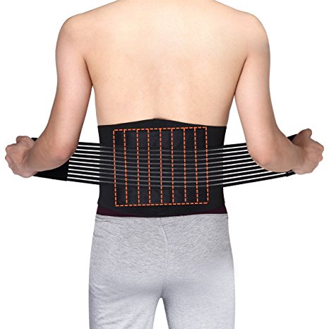 Medical Grade 8 Splints Stabilizing Lumbar Lower Back Brace and Support Belt with Dual Adjustable Straps and Breathable Mesh Panels, Wide Lumbar Support Area by OasisSpace (M 23-30")