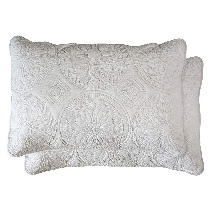 Brandream Beige Medallion Quilted Pillow Shams Standard Size 100% Cotton Pillow Covers Decorative Farmhouse Bedding