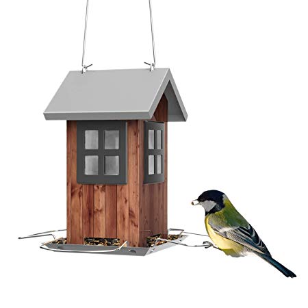 Kingsyard Bird Feeder House for Outside Hanging – All-Metal Construction, Built-in Drainage Holes to Keep Bird Seed Dry and Fresh, Extra Rustproof S Hook