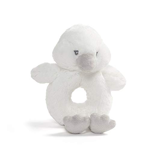 Baby GUND Toothpick Swan Rattle Plush Stuffed Animal 7.5", White