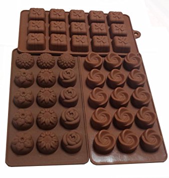Yunko Set of 3pcs 15-cavity Chocolate Silicone Mold Ice Cube Candy Dessert Jello Mould Flower Gift Box