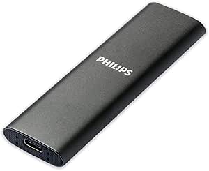 PHILIPS Portable External SSD 2 to - Ultra Fin SATA Ultra Speed ​​USB-C - USB, Vitesse de Lecture jusqu'à 550 Mo/s, Vitesse d'écriture jusqu'à 550 Mo/s, Aluminium