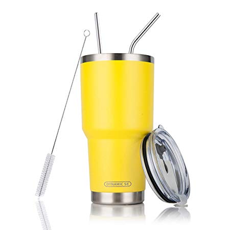30oz Tumbler Stainless Steel Insulated Travel Mug with Straw Lid Cleaning Brush (30oz Yellow)