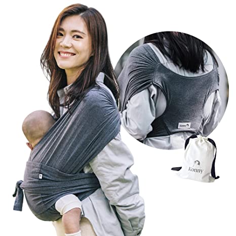 Konny Baby Carrier | Ultra-Lightweight, Hassle-Free Baby Wrap Sling | Newborns, Infants to 45 lbs Toddlers | Soft and Breathable Fabric | Sensible Sleep Solution (Charcoal, L)