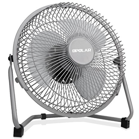 OPOLAR 9 Inch Metal Desk Fan, Enhanced Airflow, Lower Noise, USB Powered, Two Speeds, Perfect Personal Cooling Fan for Home Office-Gray