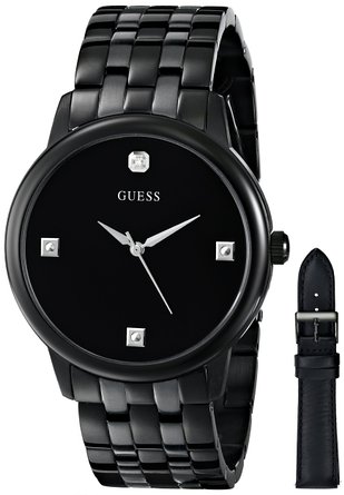 GUESS Men's U13009G1 Classic Black Diamond Accented Interchangeable Strap Watch