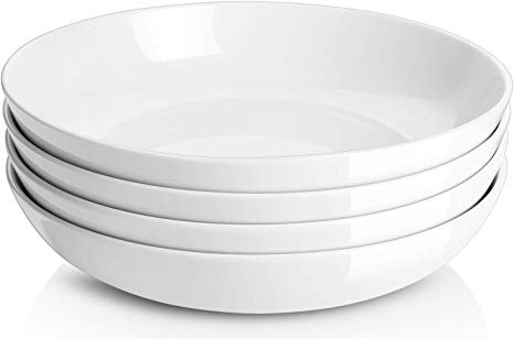 Y YHY 50 Ounces Porcelain Pasta Bowls, 9.75 Inches Salad Serving Bowls, Large and Wide, Set of 4, White