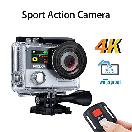 BOBLOV 4K 1080P Sport Action Camera Ultra HD Waterproof WiFi 12MP DV Camcorder 170 Degree Wide 2 inch LCD Screen with Remote Control and Bag