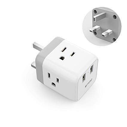 UK Power Adapter, TROND US to UK Travel Plug Adapter - 2 USB Ports, 3 American Sockets - 5 in 1 Grounded Electrical Outlet Adapter for Britain, Ireland, Hong Kong, Singapore, Malaysia (Type G)