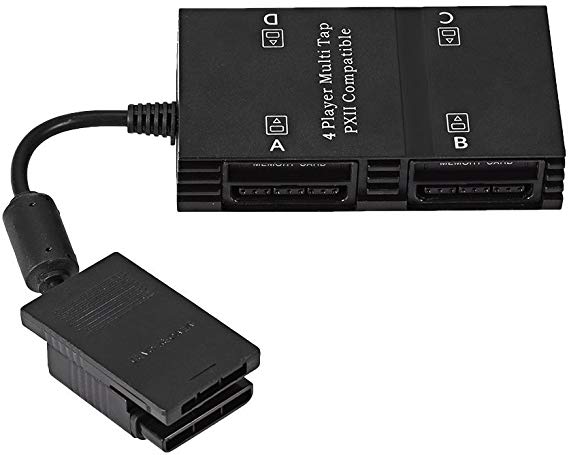 Multitap for PS2, 4 Player Multi-Tap Adapter Connector with 4 Memory Slots for Playstation 2