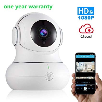 Wireless Baby Monitor WiFi IP Camera Security1080P with Night Vision for Home, Office, Shop, Kids, Pet Monitor with iOS, Android, PC App - Cloud Service Available (1080P White)